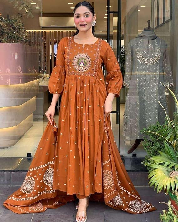 Women's Cotton Embroidered Anarkali Kurt...