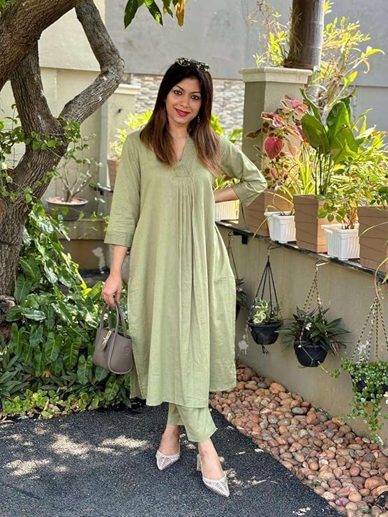 Women's Cotton Plain Coard Set A-Line St...