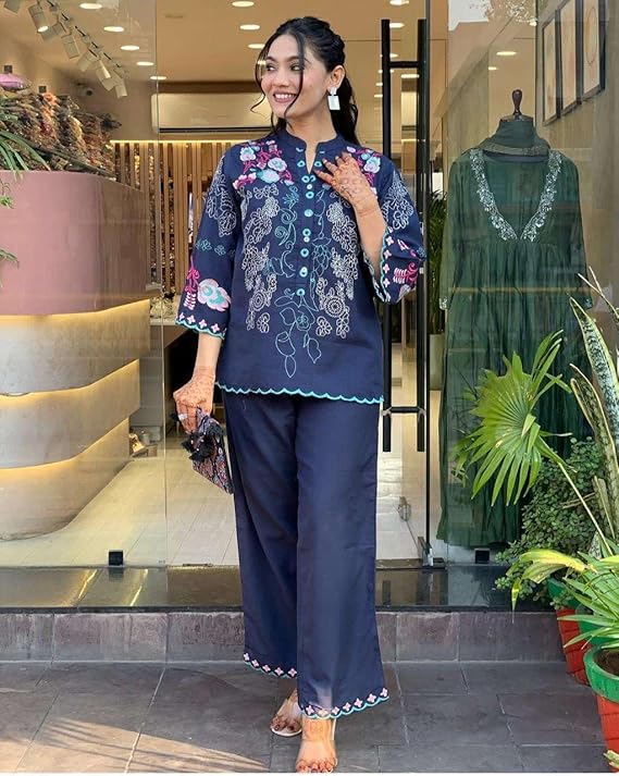 Women's Cotton Embroidery Straight Kurti...