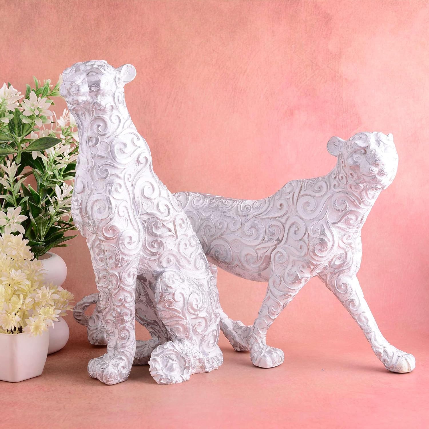 White Panther Animal Showpiece  (Set of...