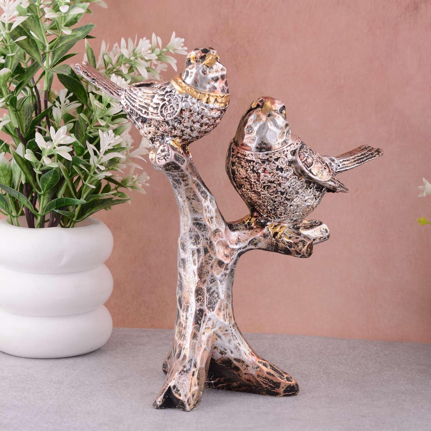 Handcrafted Birds Couple On Tree Resin S...