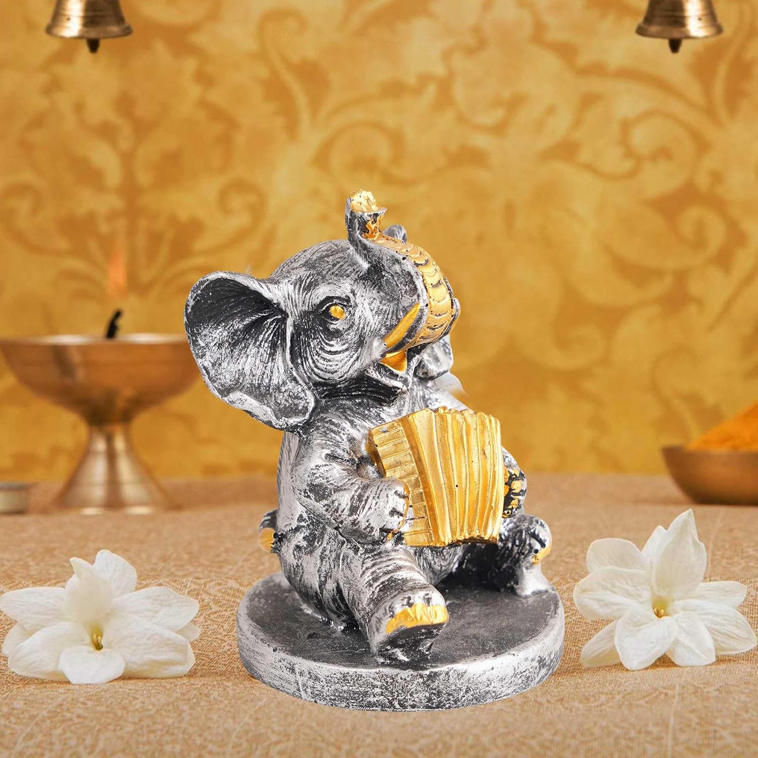 Resin Elephant Playing Musical Instrumen...