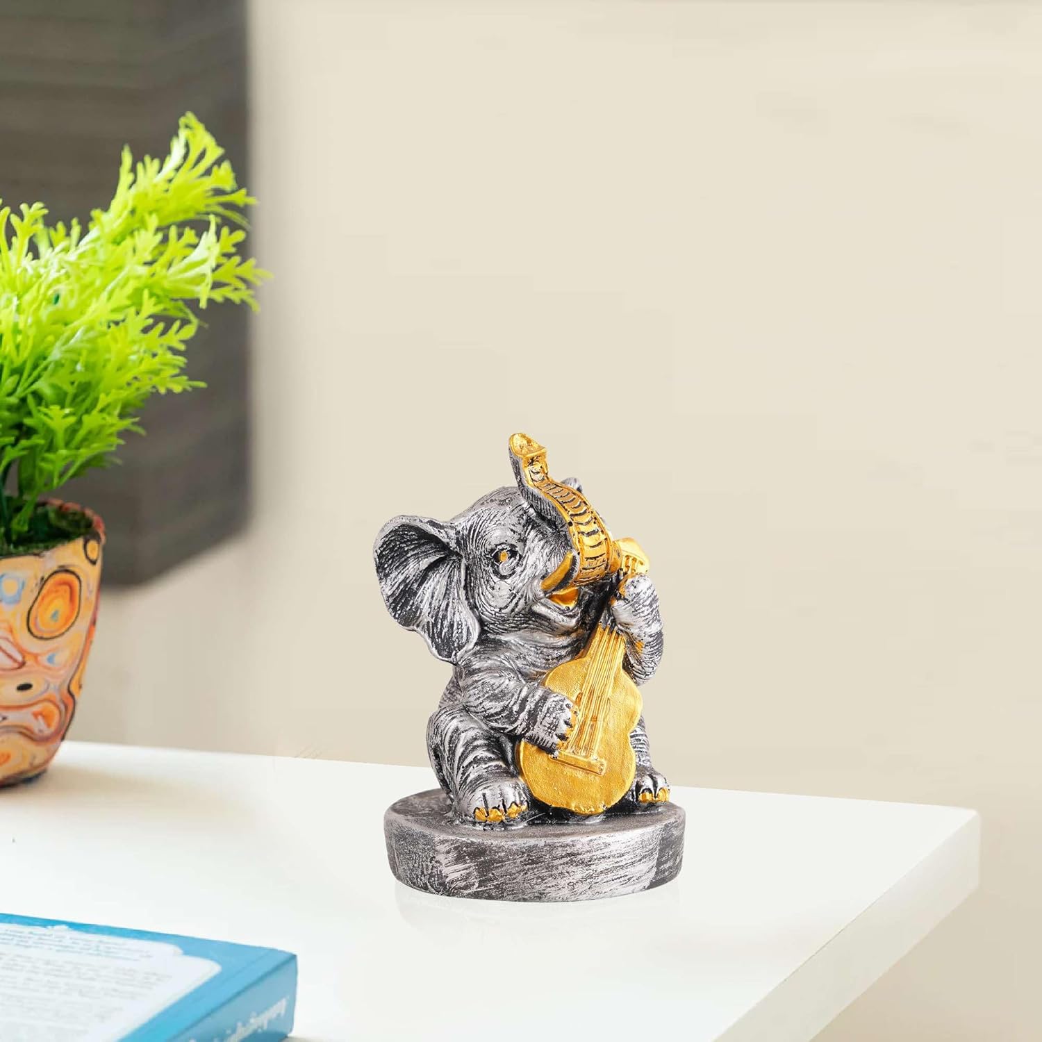 Resin Elephant Playing Musical Instrumen...