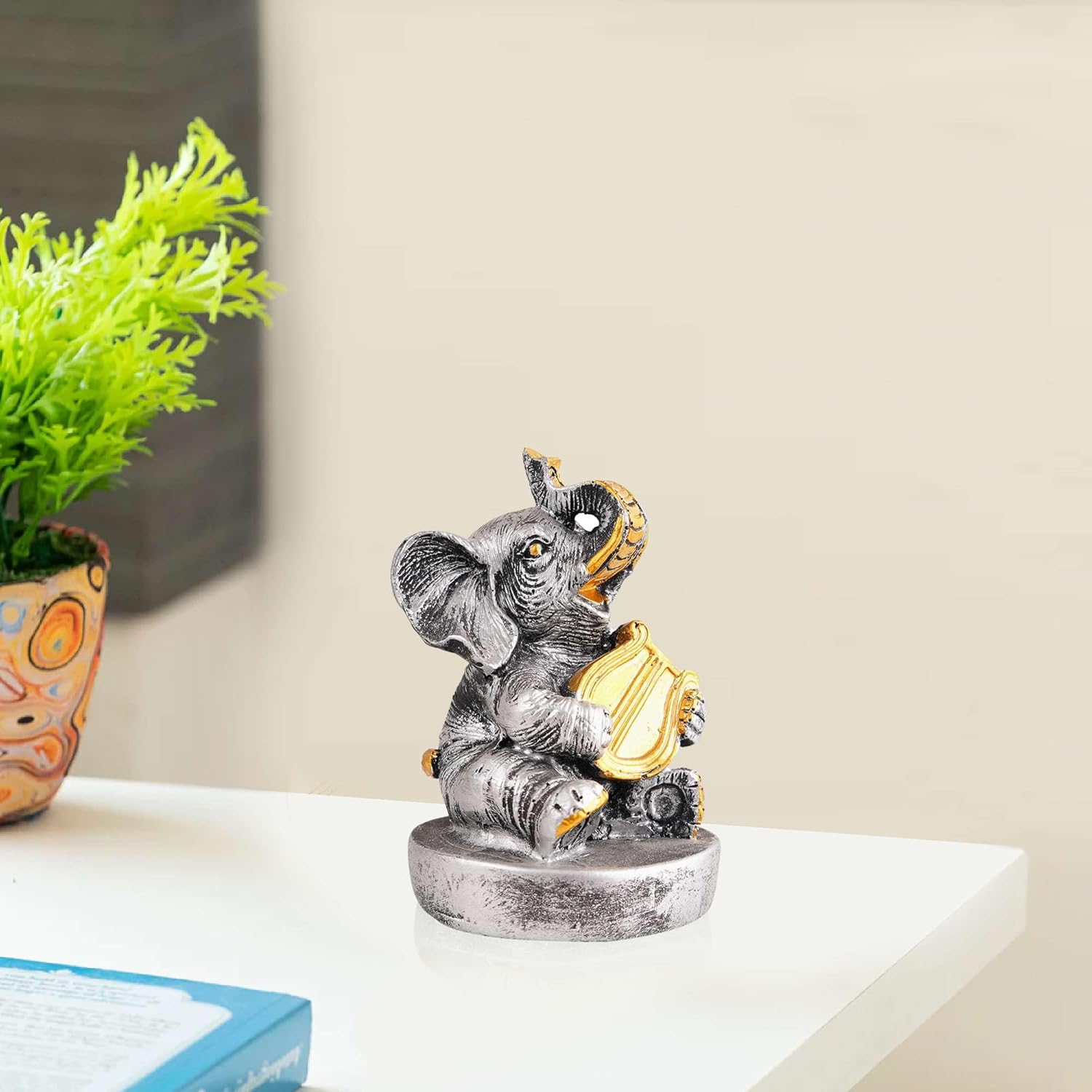Resin Elephant Playing Musical Instrumen...
