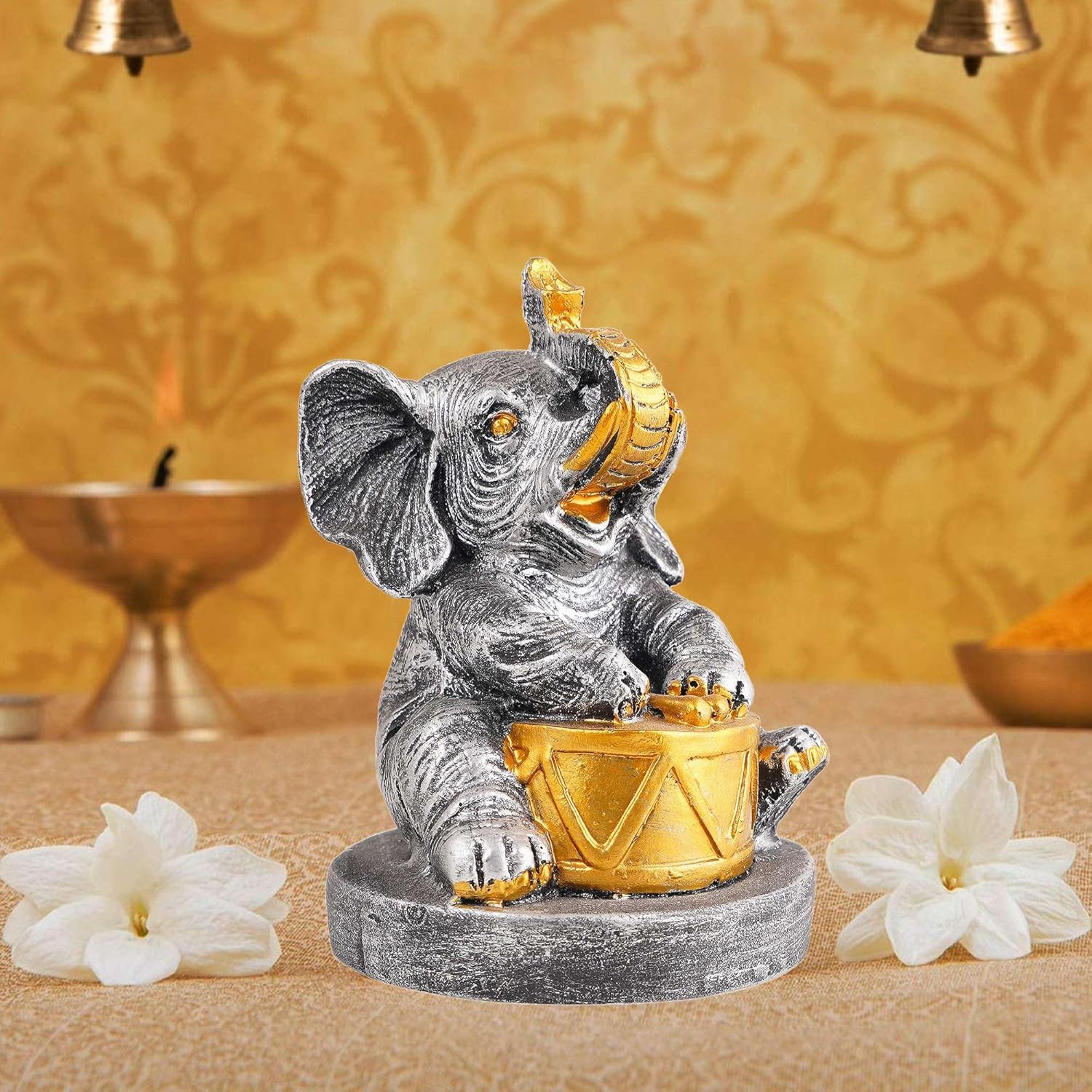 Resin Elephant Playing Musical Instrumen...