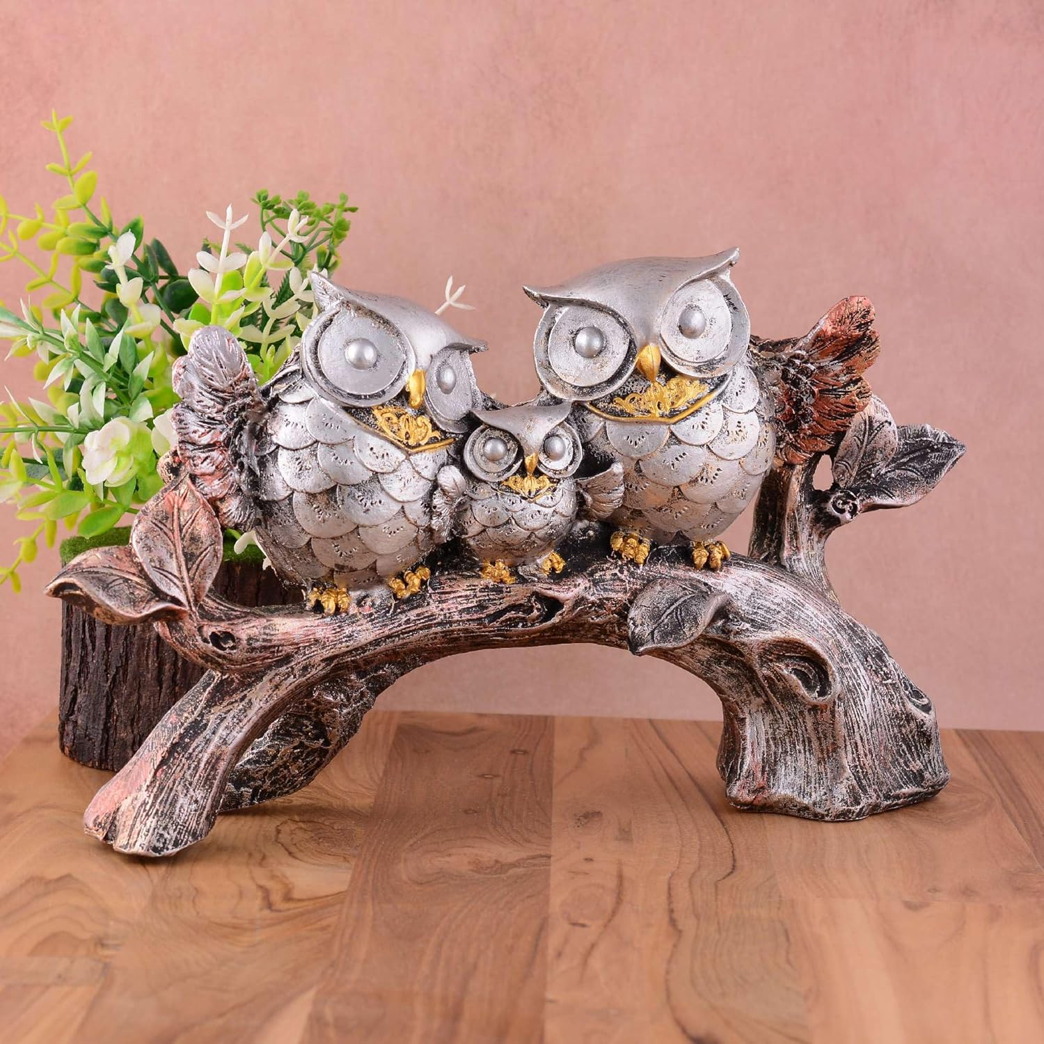 Owl Family Sitting on Tree Decorative Bi...