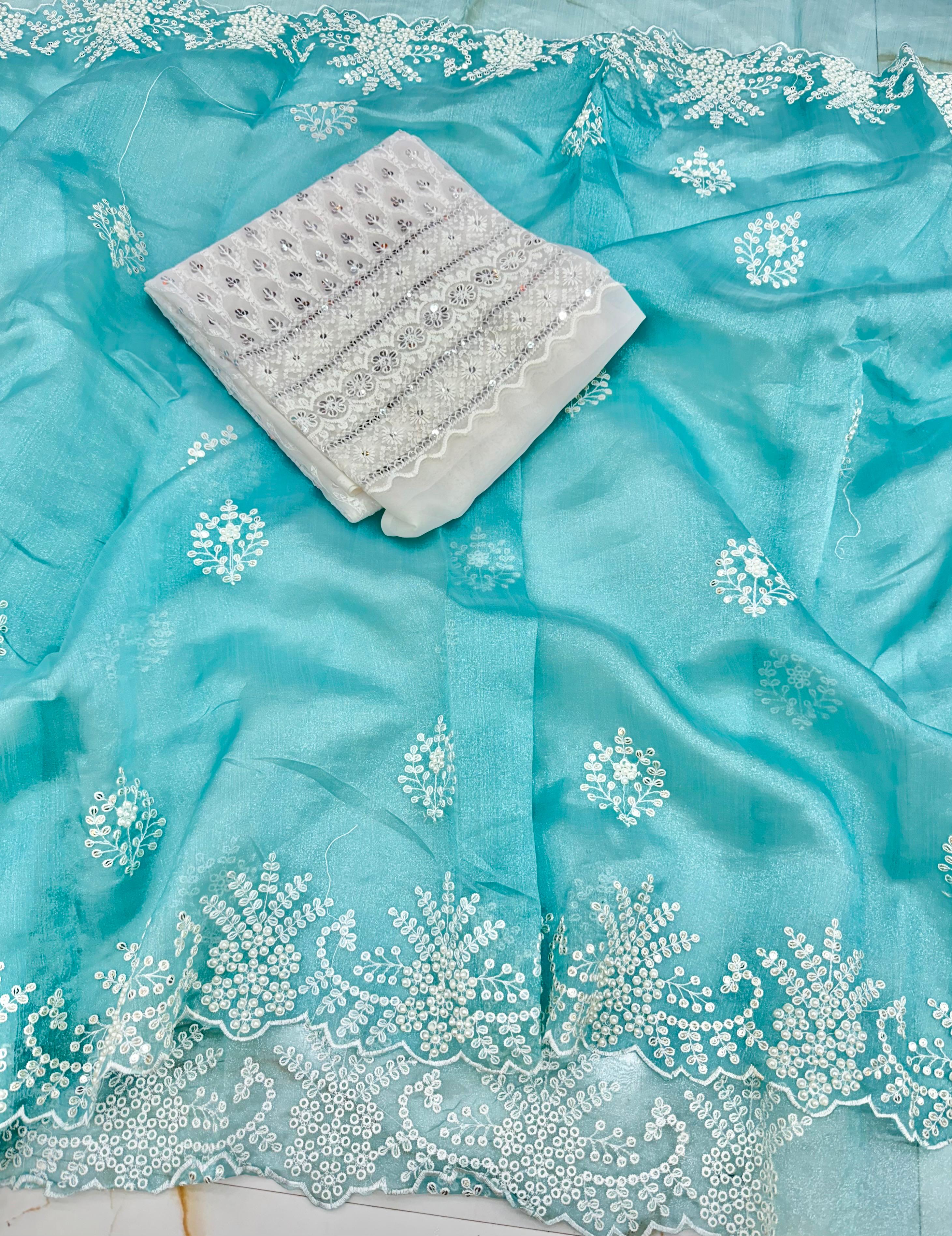 Elegant Fendy Silk Saree with Pearl and...