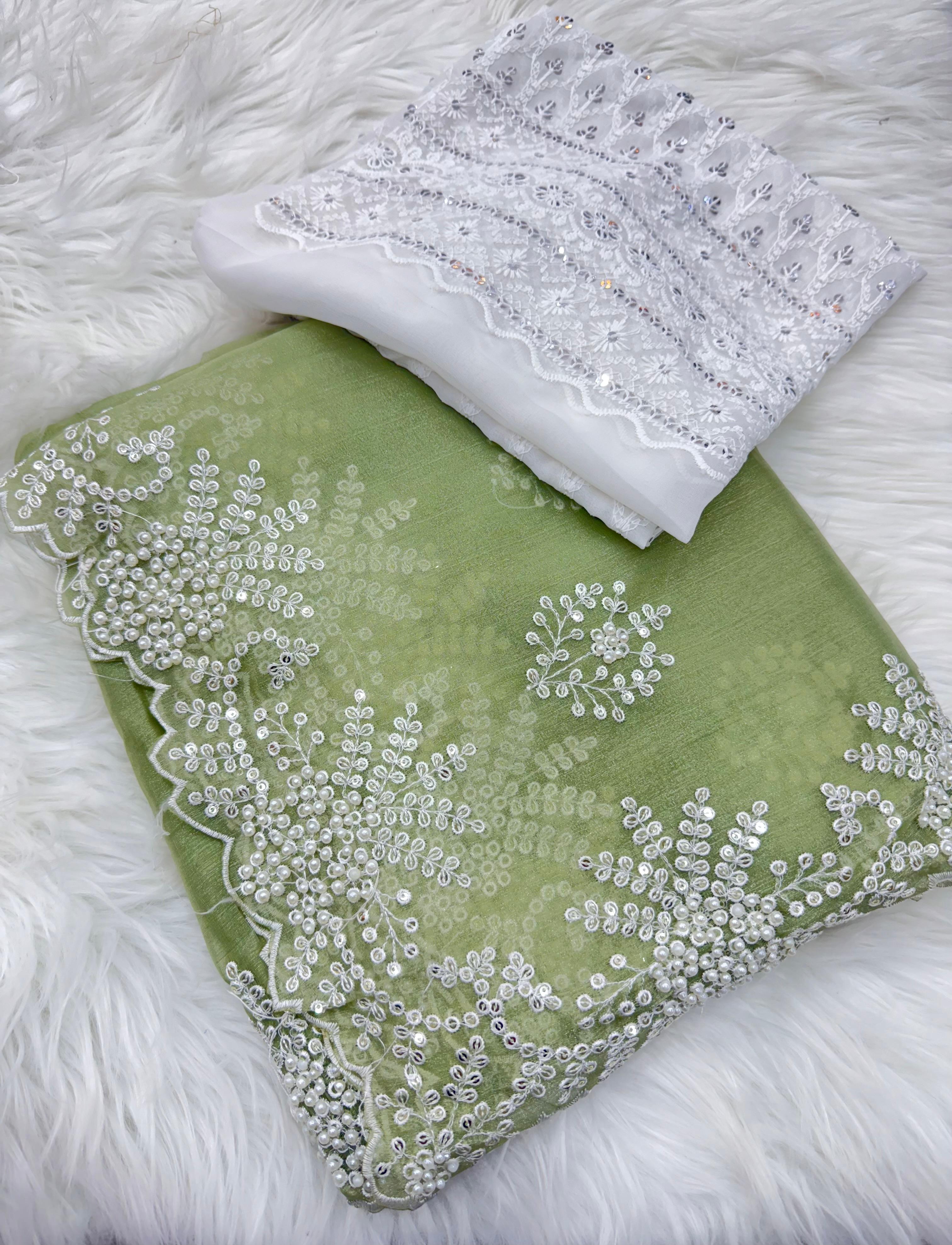 Elegant Fendy Silk Saree with Pearl and...