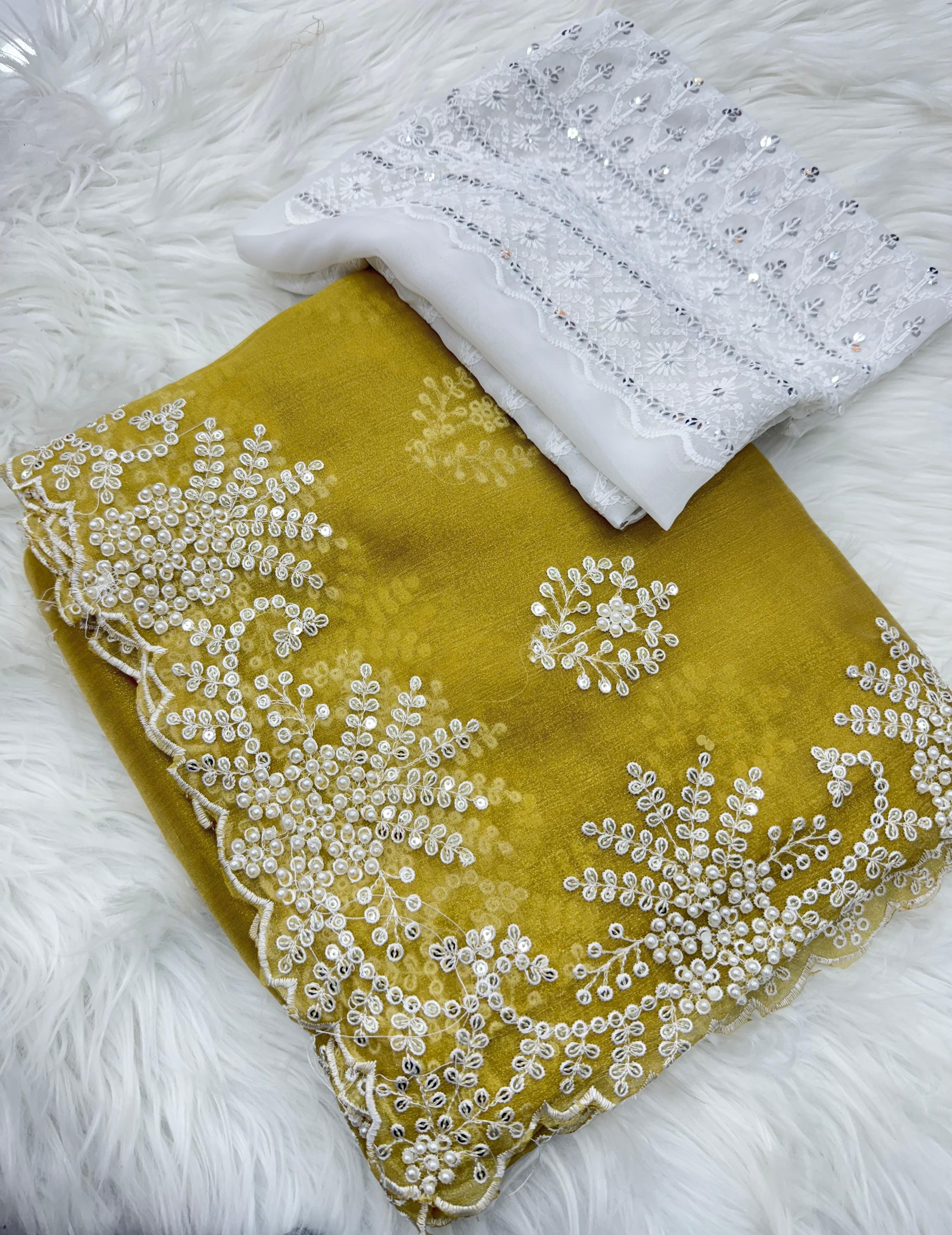 Elegant Fendy Silk Saree with Pearl and...