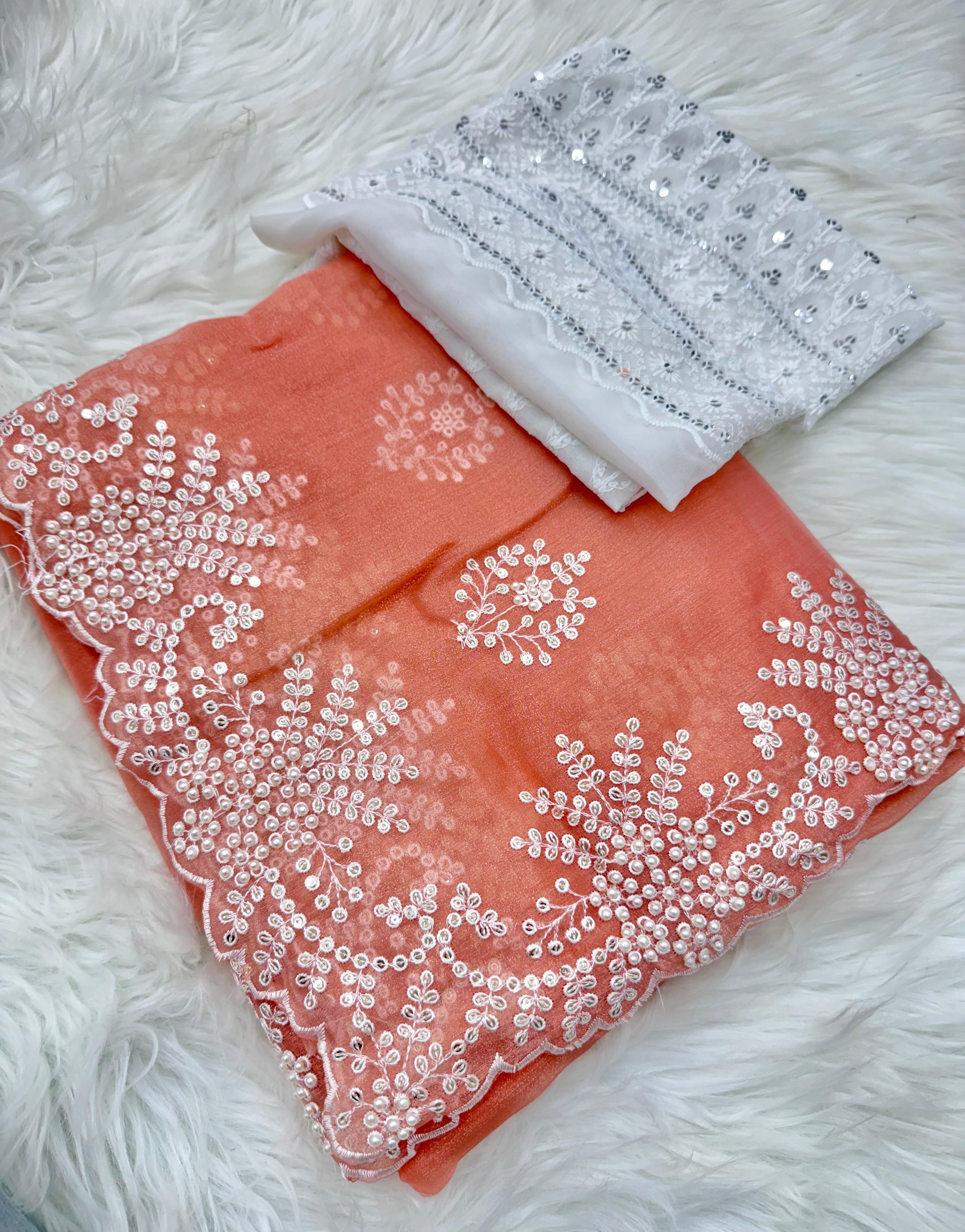 Elegant Fendy Silk Saree with Pearl and...