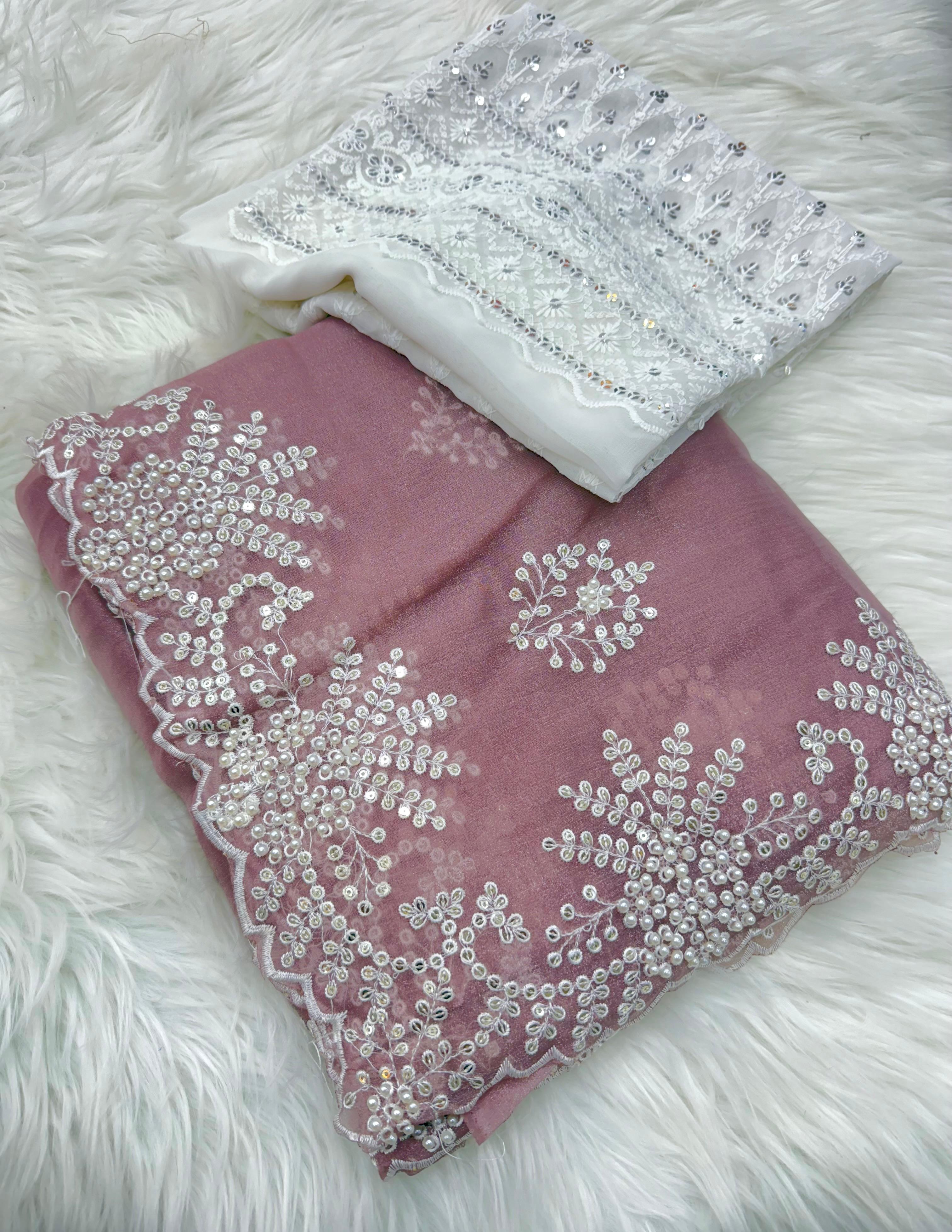 Elegant Fendy Silk Saree with Pearl and...