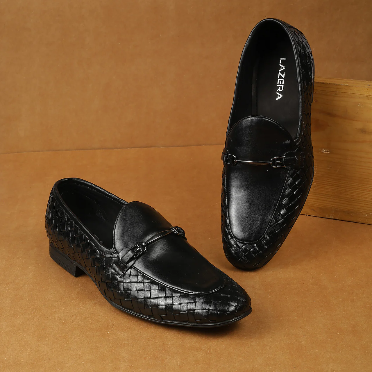 Mens Imperio Woven Leather Loafers Black