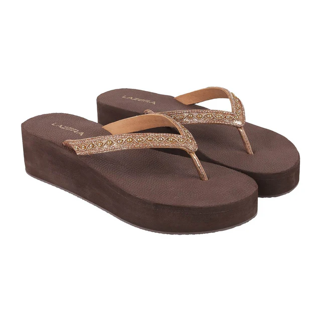 Womens Embellished Platform Flip-Flops