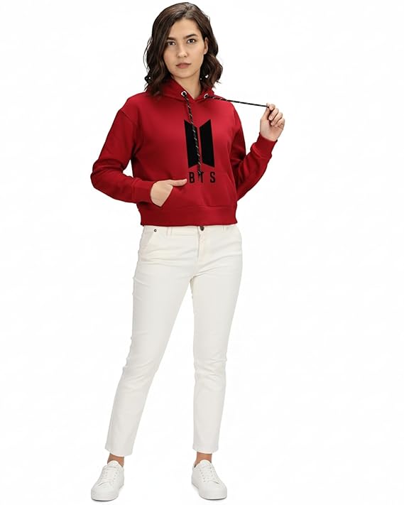 Women's Crop Hoodie Long Sleeve Drawstri...