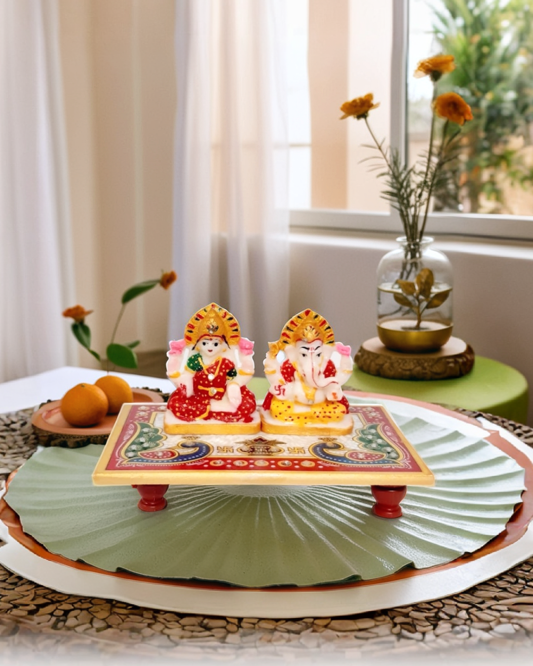 Lakshmi Ganesh Ji On Marble  Chowki