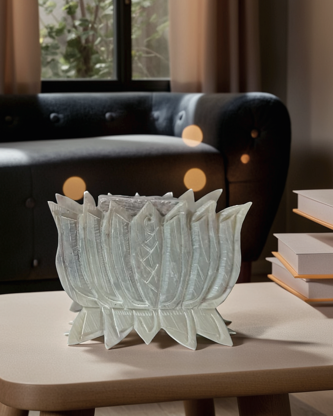 Lotus Soapstone Marble Candlestand, Agar...