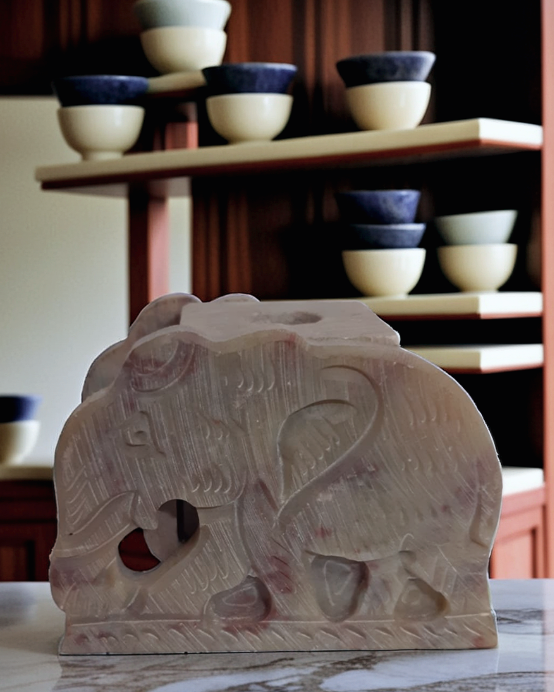 Elephant Soapstone Marble Candle Stand,...
