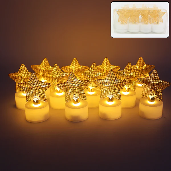 Set of 12 Decorative LED Star Candles