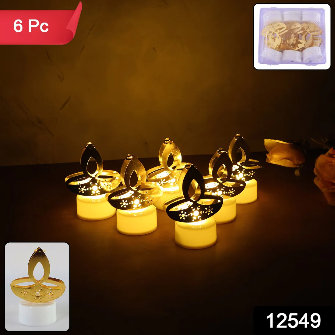 Golden Diya Shaped LED Tealight Candles...