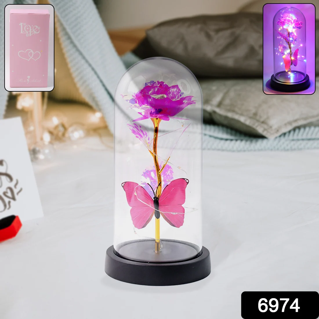 LED Decorative Rose with Butterfly in Tr...