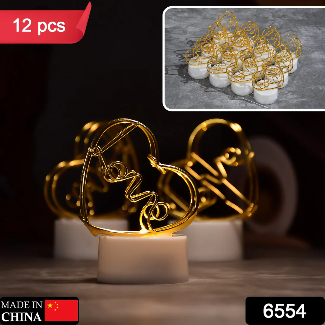 Set of 12 Multicolor Flameless Heart Can...