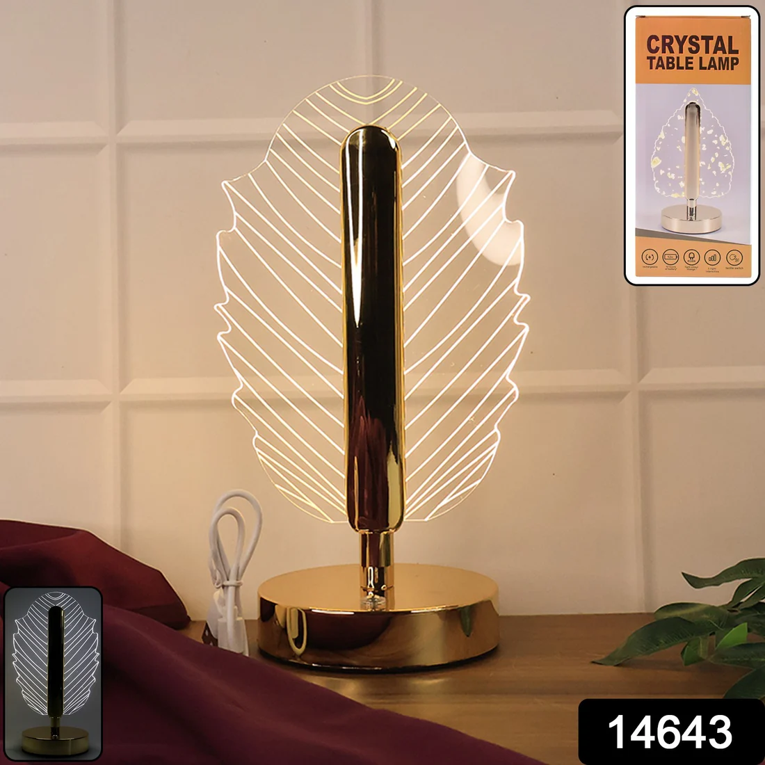 Premium Leaf Shape Crystal Table Lamp (1...