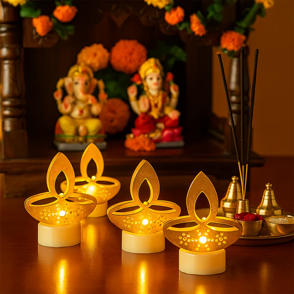Golden Diya Shaped LED Tealight Candles...
