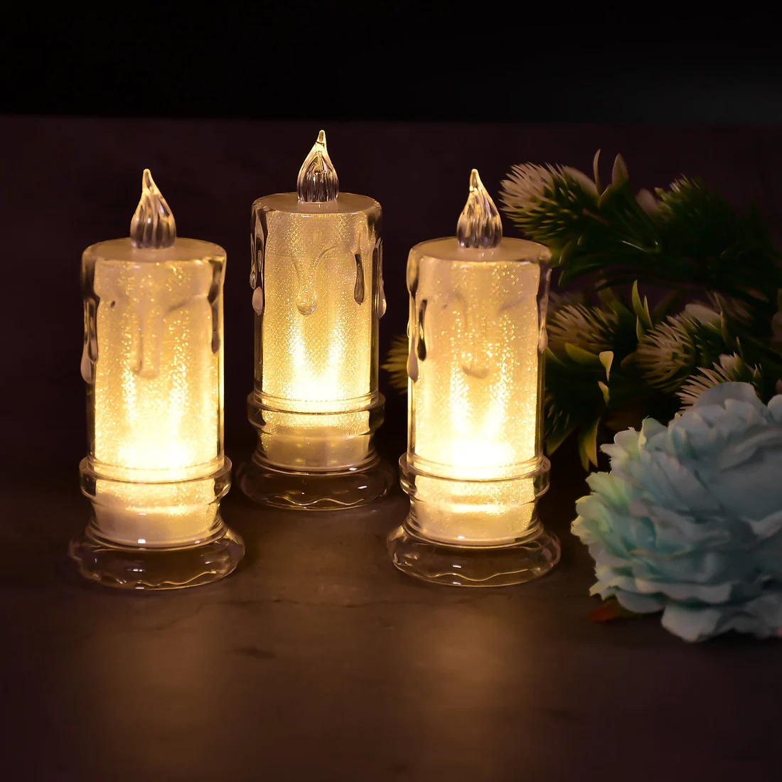 Big Flameless Melted Design Candles Set,...