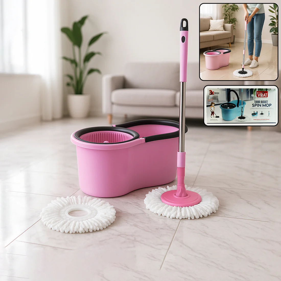 Quick Spin Mop With Steel Spin, Bucket F...