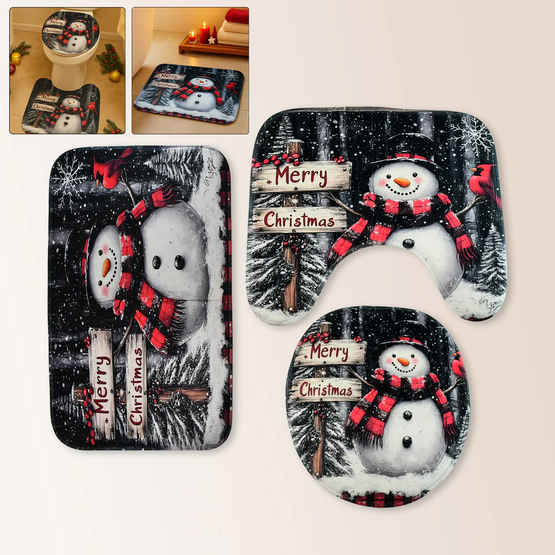 3 in 1 Christmas-Themed Bathroom Mat - (...