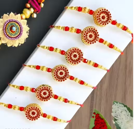 LIGHT 6 pice combo rakhi red gold beauti...