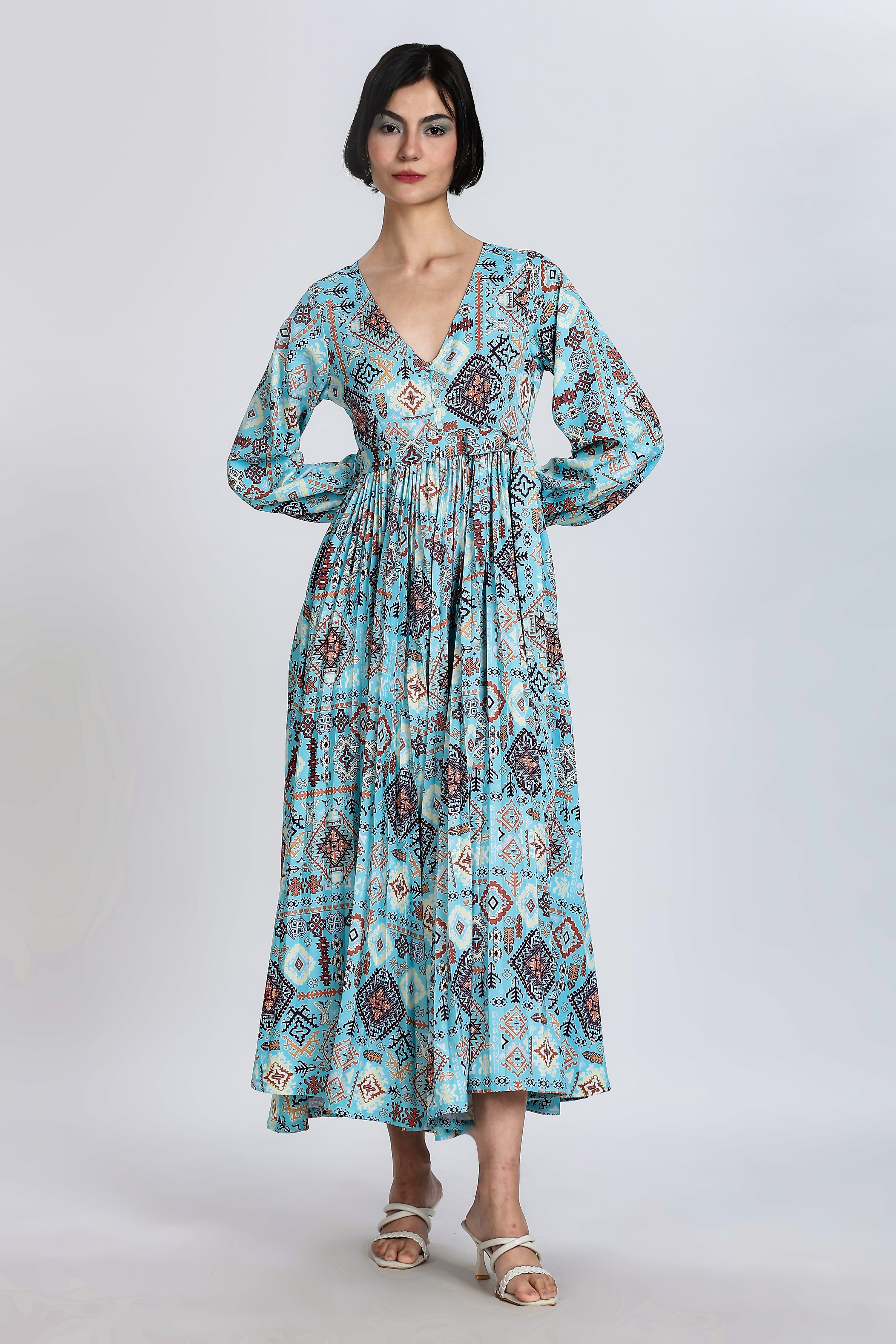 GEOMETRIC PRINTED MAXI DRESS