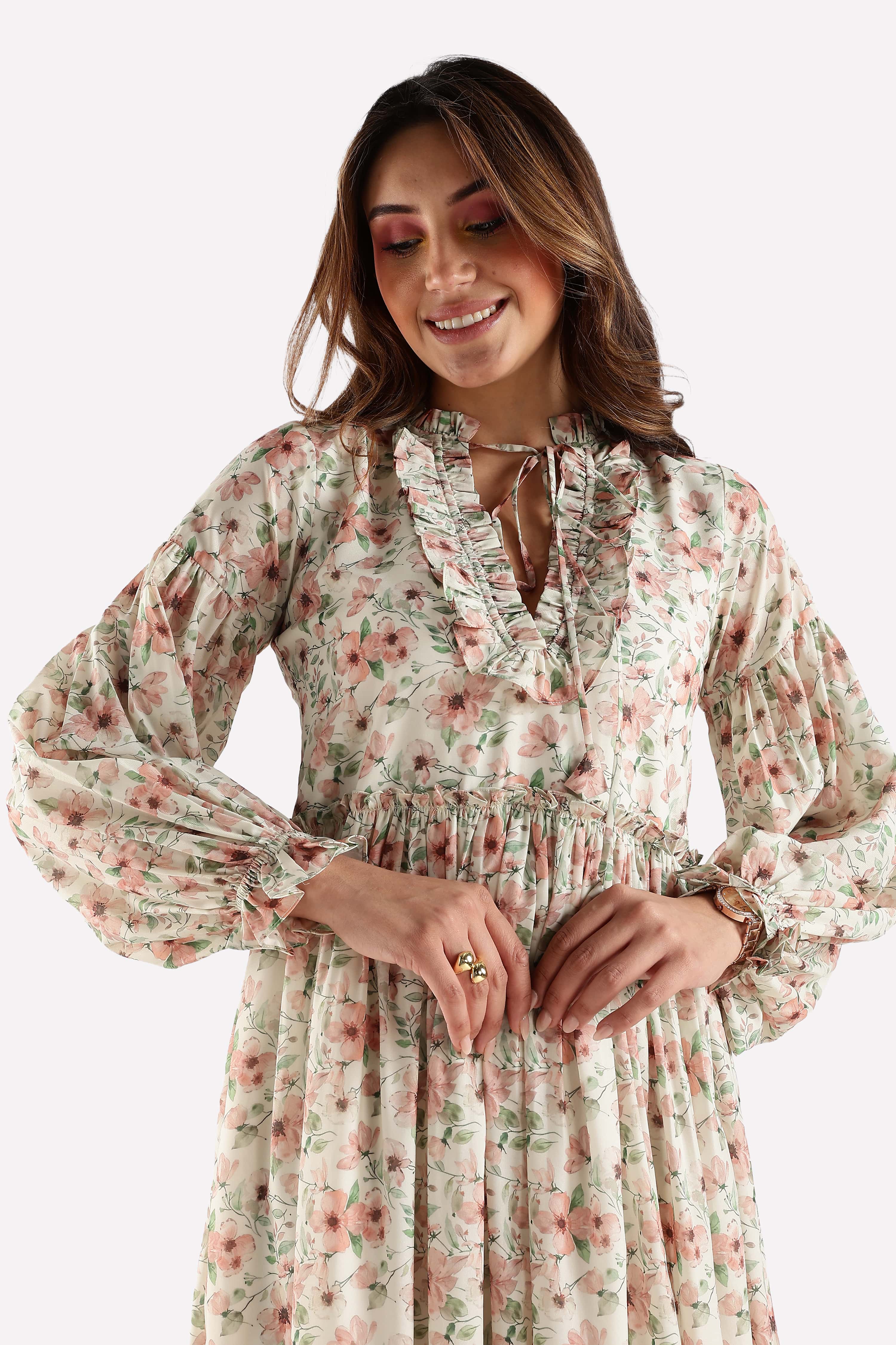 RUFFLE PRINTED DRESS