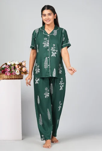 Rayon Night Suit - Green
