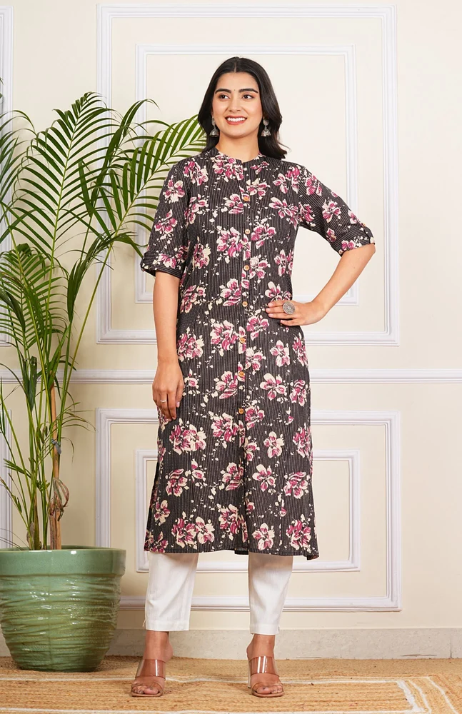 Black Katha Long Kurti