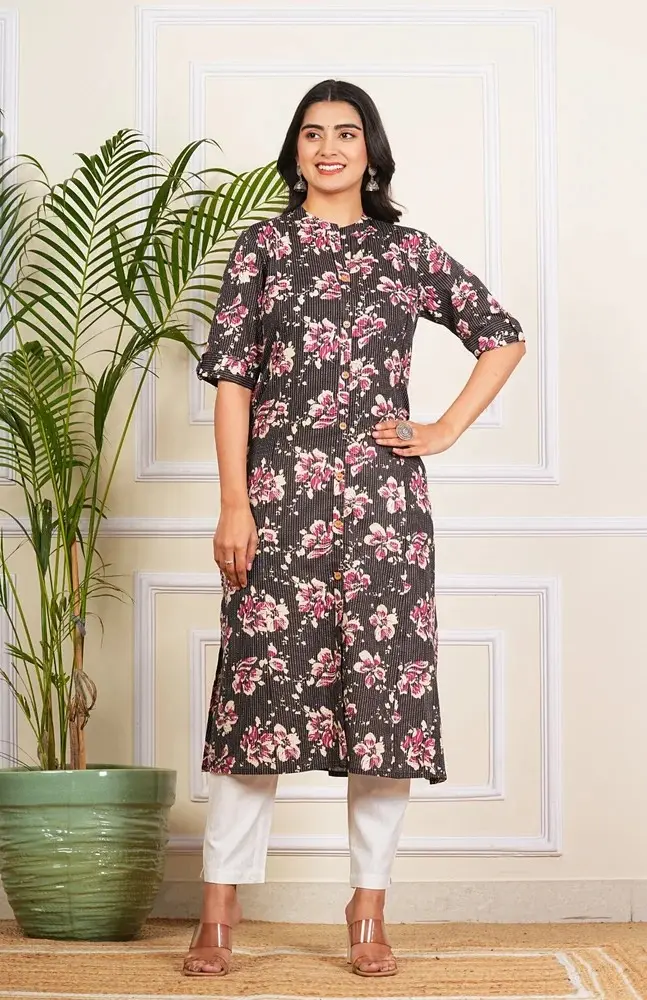 Black Katha Long Kurti