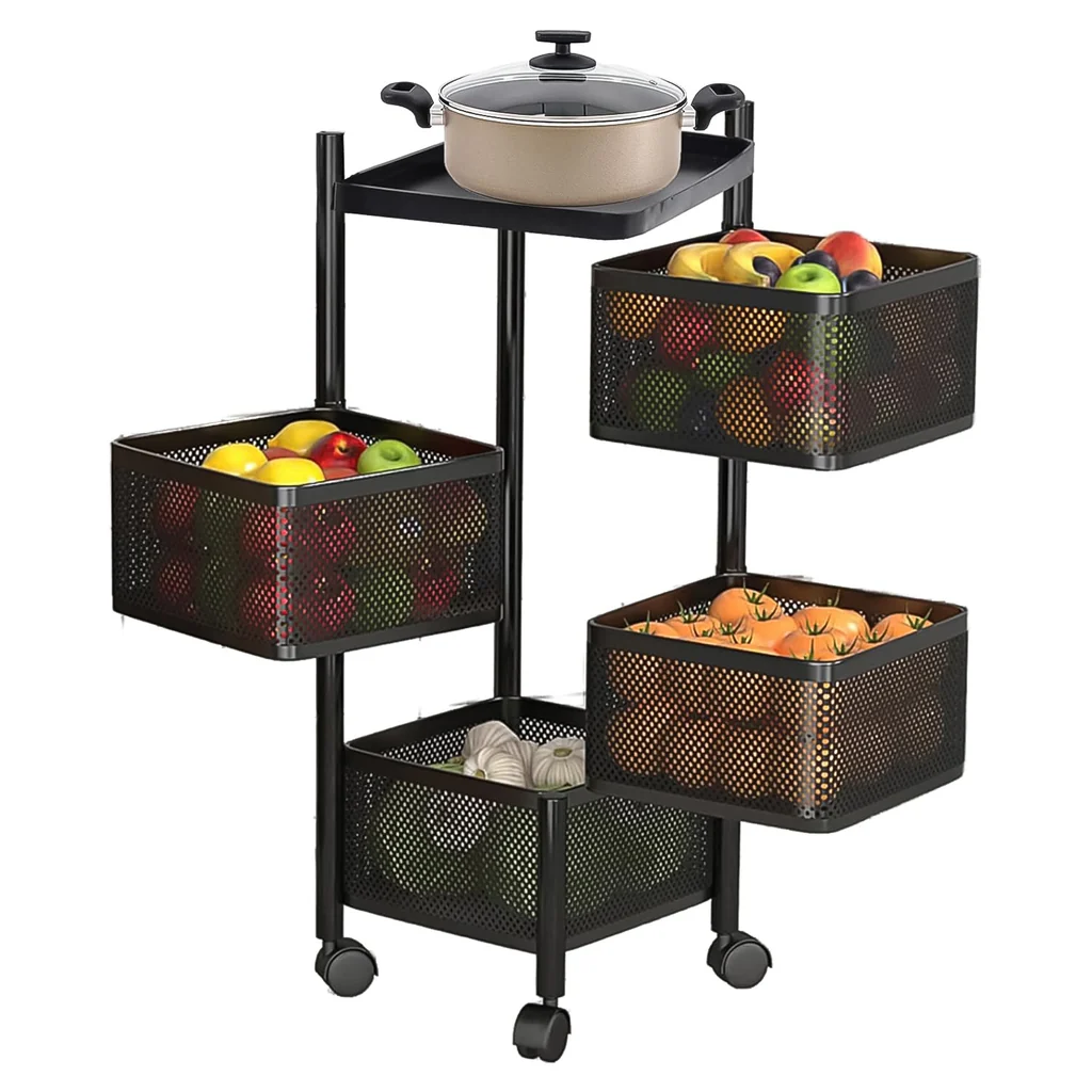 Metal Square High Quality Kitchen Trolley with Wheels