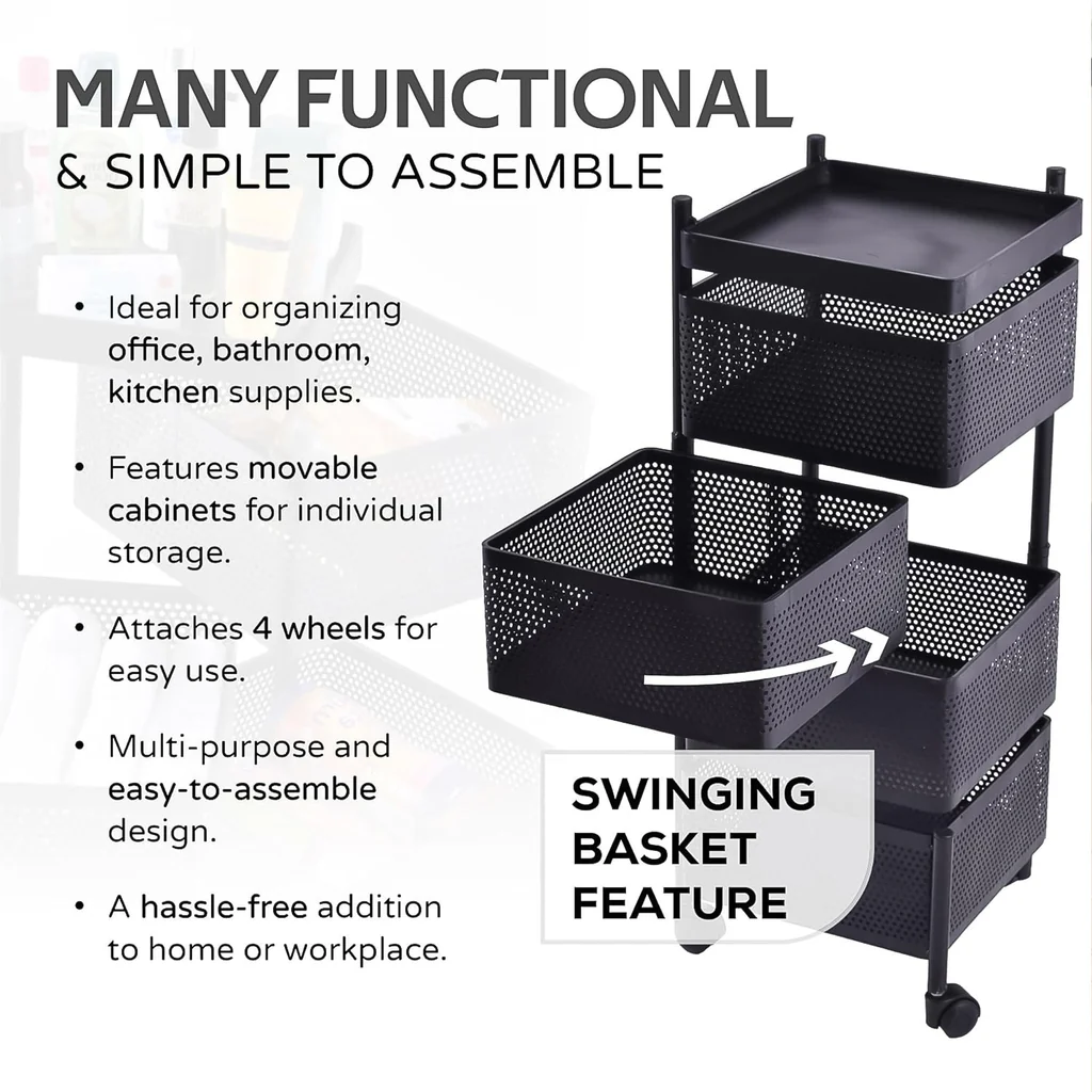 Metal Square High Quality Kitchen Trolley with Wheels