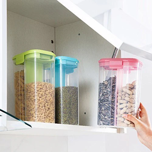 Plastic 2 Sections Air Tight Transparent Food Grain Cereal Storage Container (