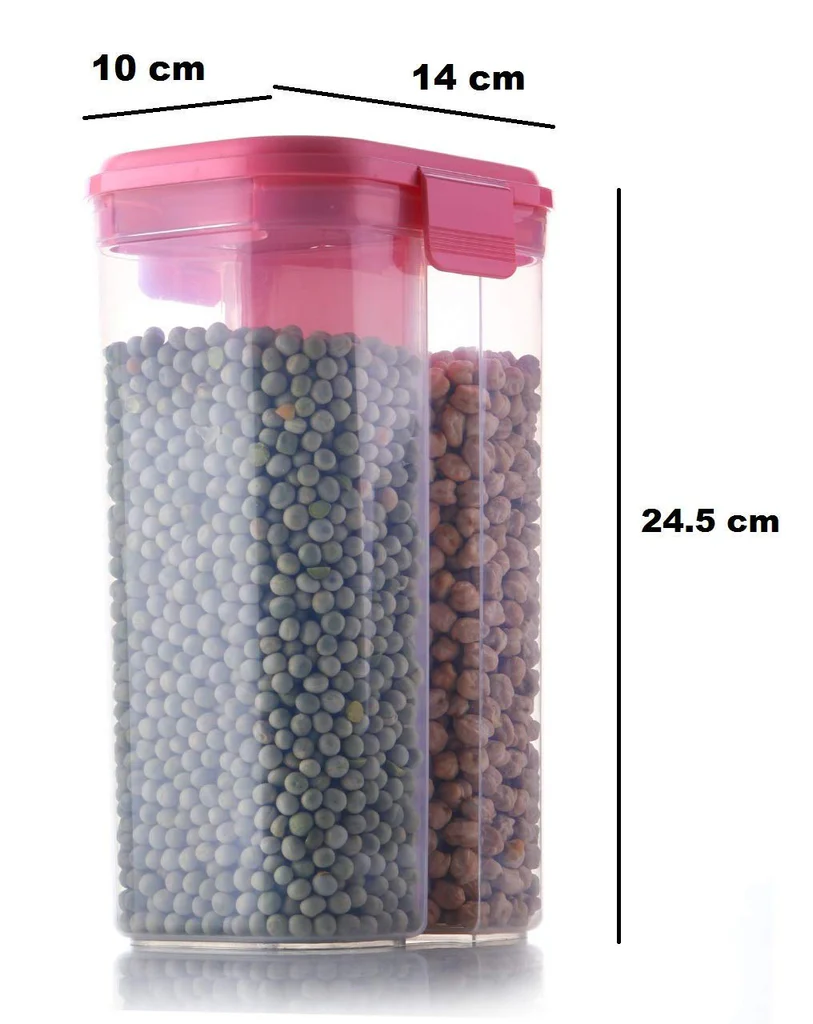 Plastic 2 Sections Air Tight Transparent Food Grain Cereal Storage Container (