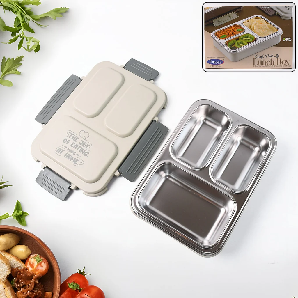 3-Compartment Stainless Steel Lunch Box