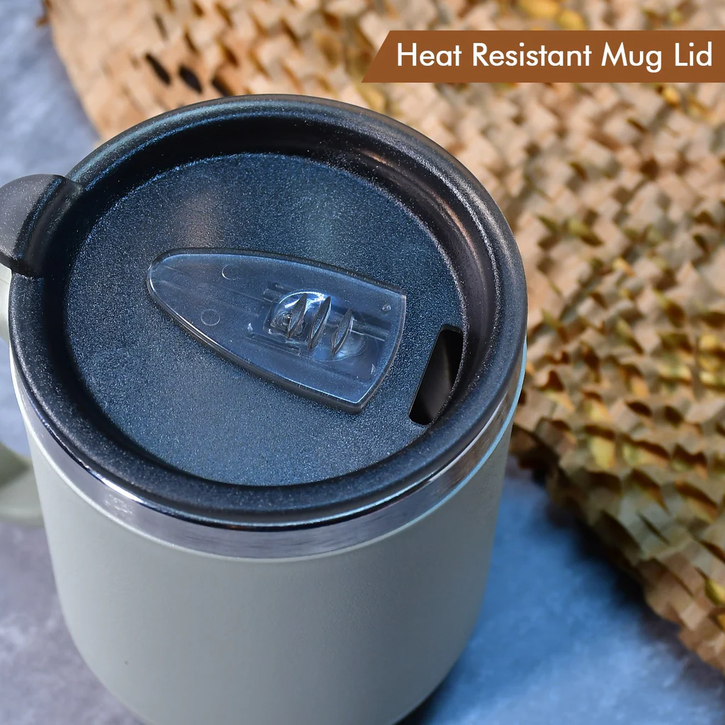 Ganesh Premium Stainless Steel Coffee Mug with heat resistant mug lid