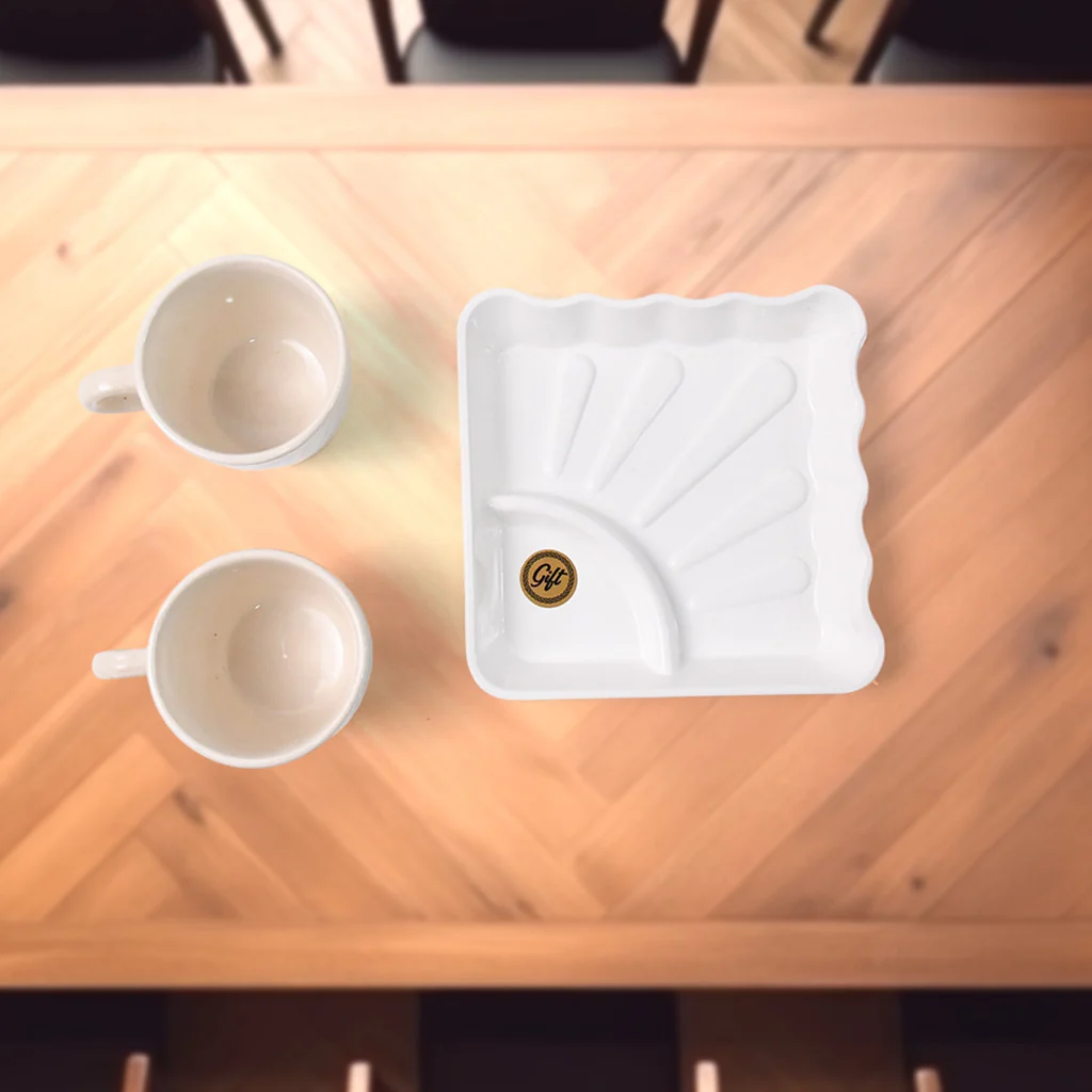 Cerntric Ceramic Tea Cup With Plastic Square Shape Serving Platter Milk Cup