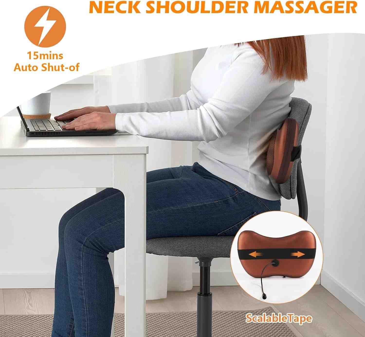 Back & Neck Massager with Heat | Deep Tissue Electric Massage Pillow for Pain Relief – Home, Car & Office Use
