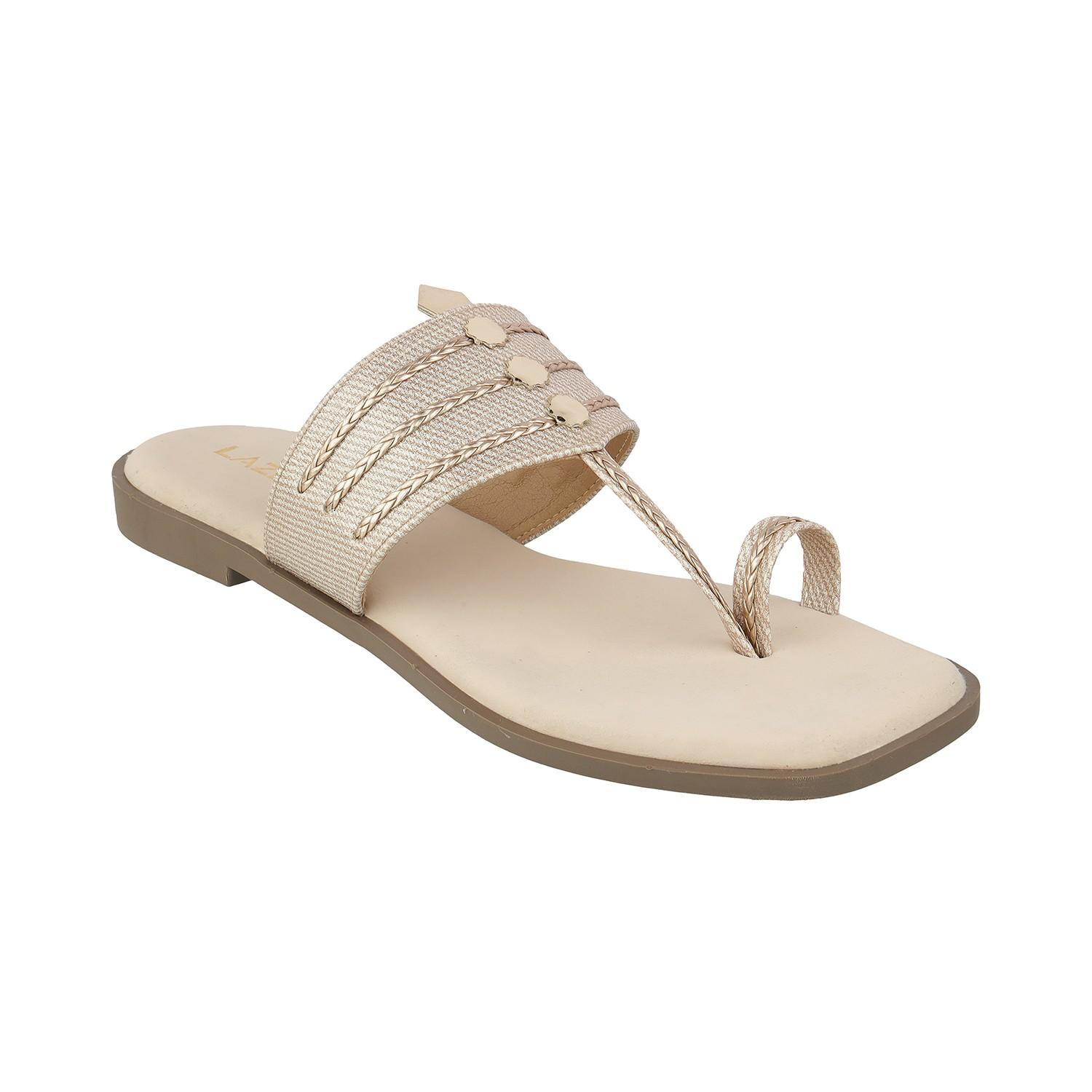 Women’s Indo-Western Kolhapuri Toe-Ring Flats | Braided & Shimmer Straps