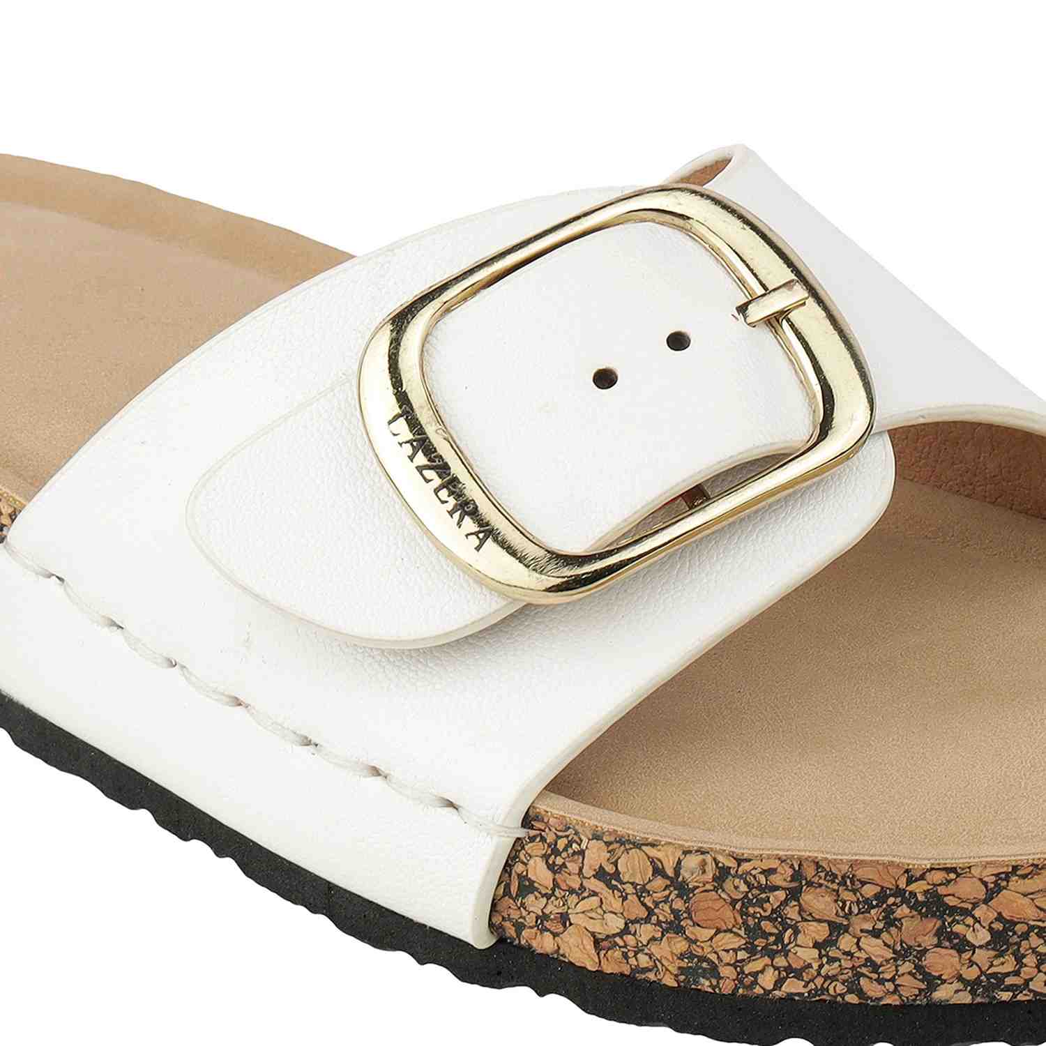 Women’s Comfort Cork Slides | Adjustable Slip-On Sandals with Gold Buckle Accent