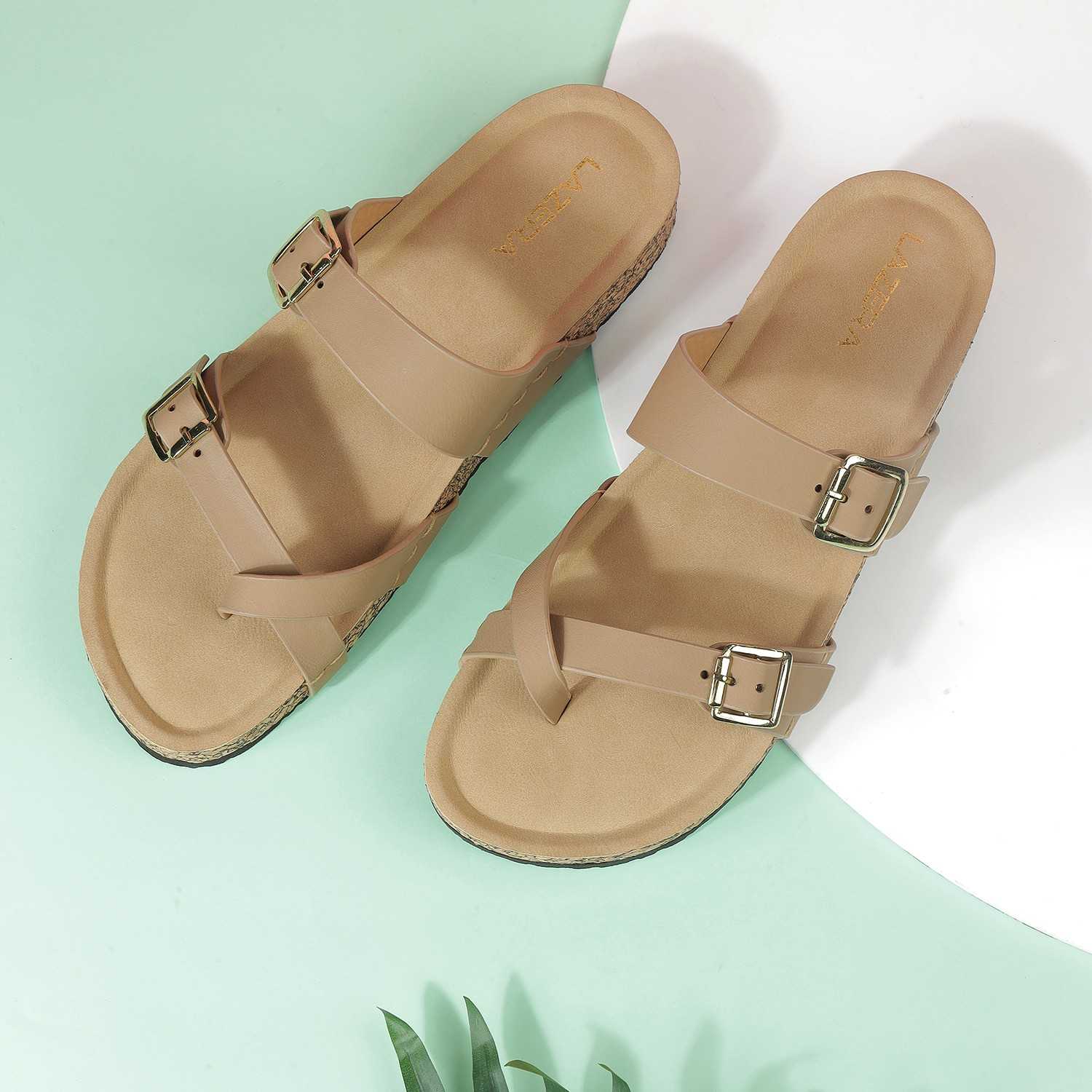 Women’s Double-Strap Cork Slides | Adjus...