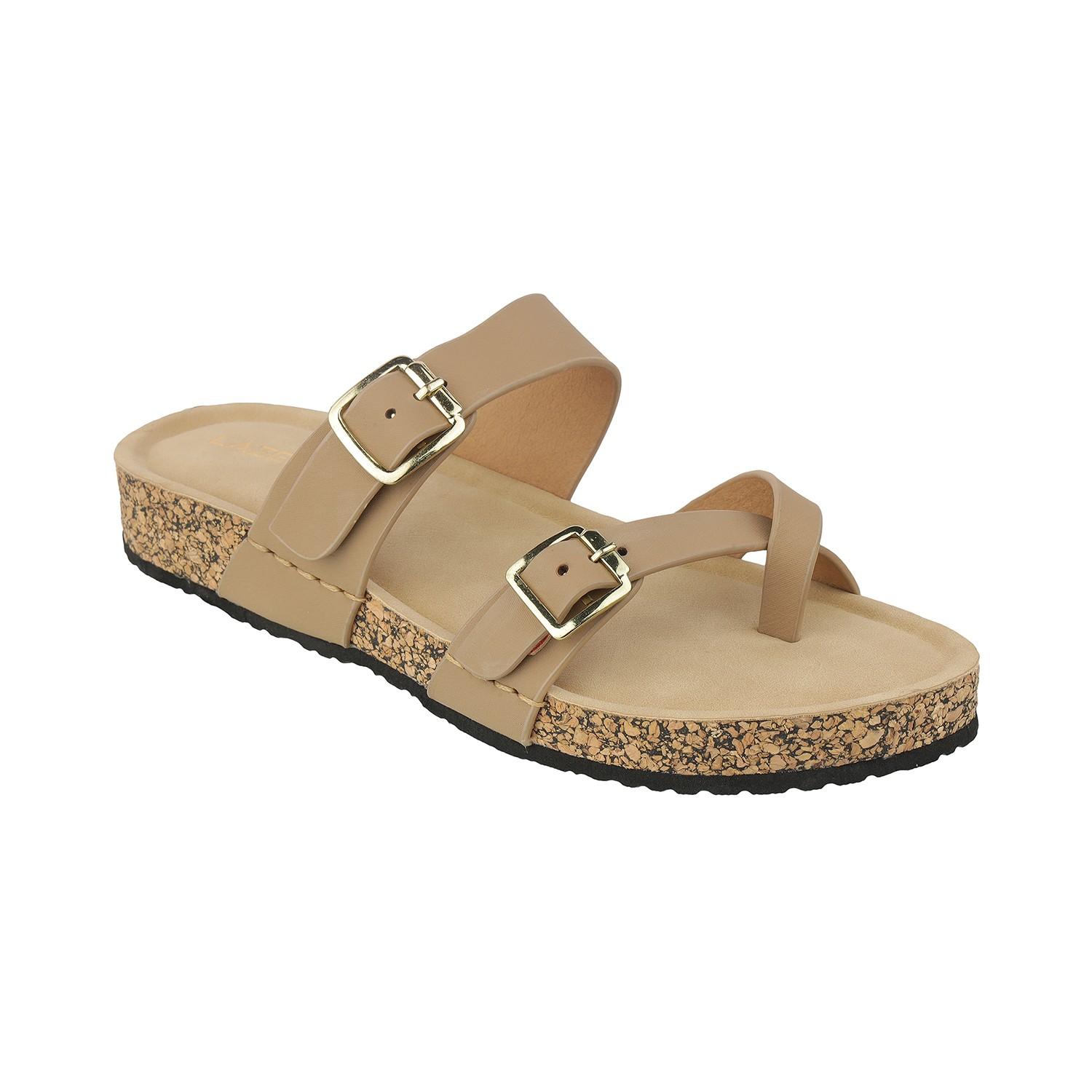 Women’s Double-Strap Cork Slides | Adjustable Buckle Toe-Loop Flats