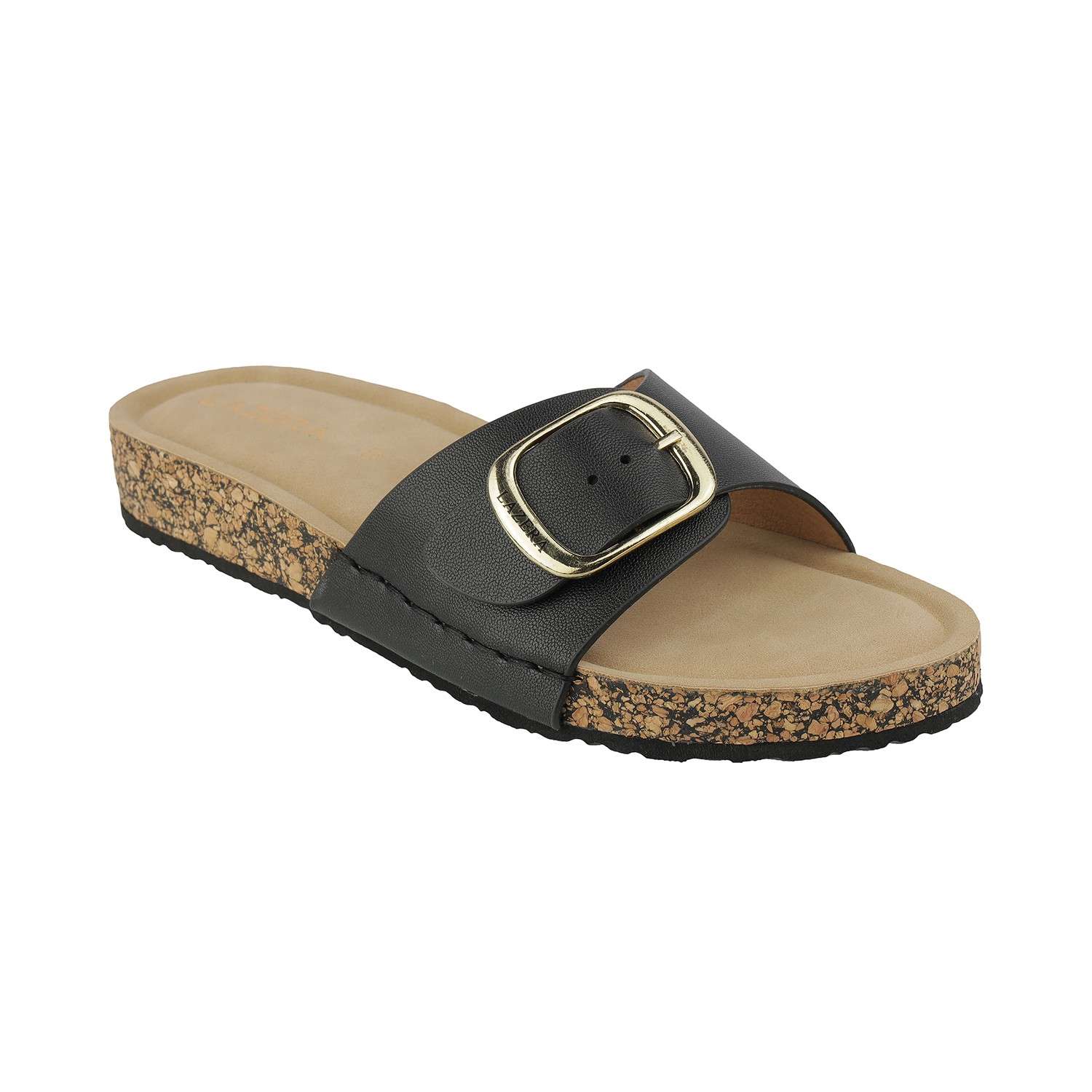 Women’s Comfort Cork Slides | Adjustable Slip-On Sandals with Gold Buckle Accent