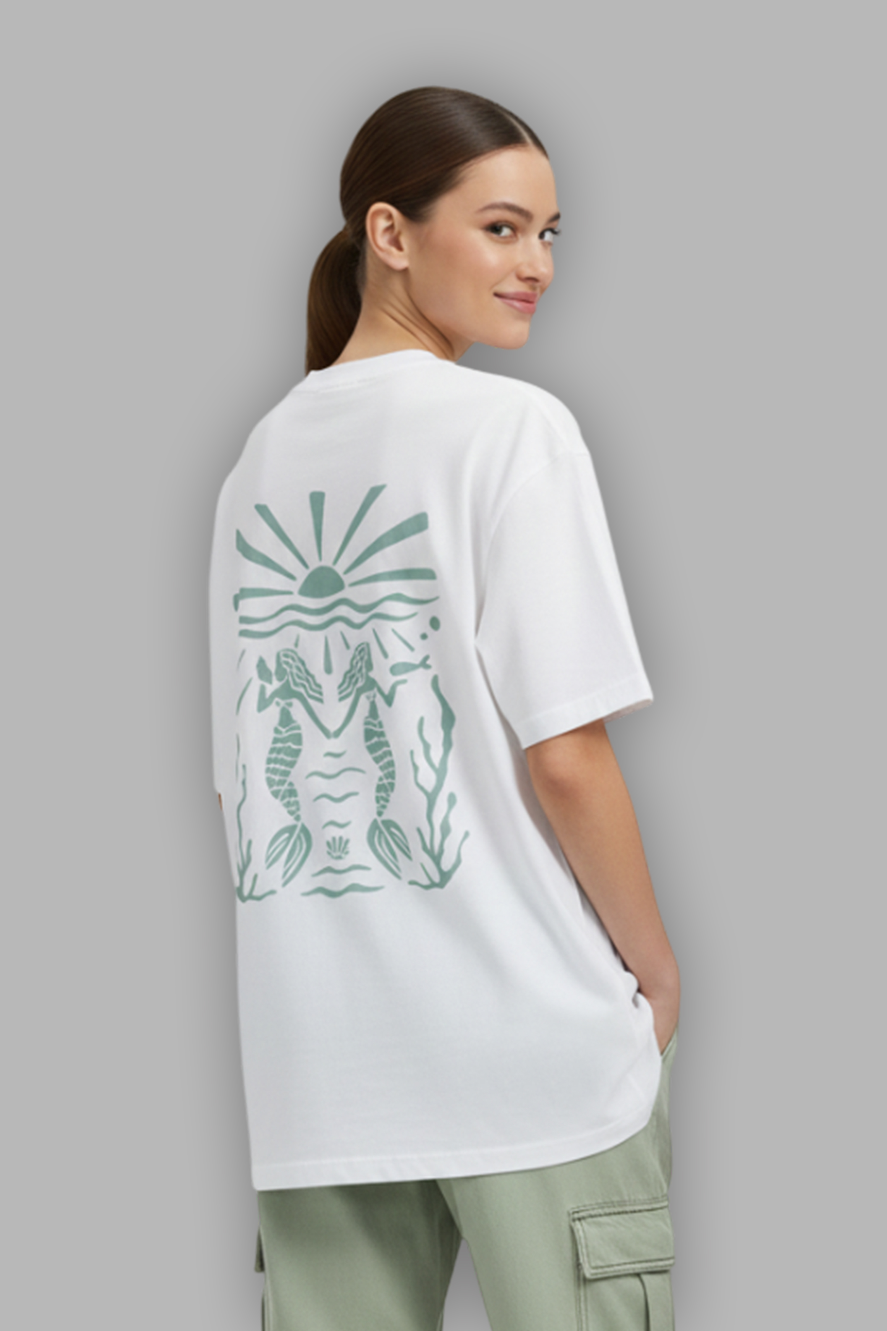 TWIN MERMAID GRAPHIC PRINTED OVERSIZED T...